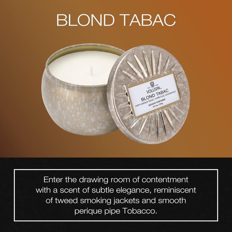 Voluspa Blond Tabac, Mini Tin Candle, 4 oz, 25 Hour Burn Time, Coconut Wax for Clean Burning, Handcrafted in the USA - Image 2